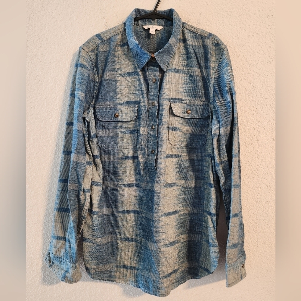 LL Bean Signature Cotton Denim Popover Shirt Women’s Size 12